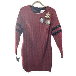 Nicole Miller Women's Red/Black Long Sleeve Lined Dress Size 12